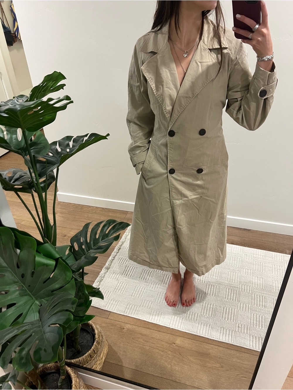 Zara Light Khaki Double-Breasted Trench Coat - Picture 4 of 8